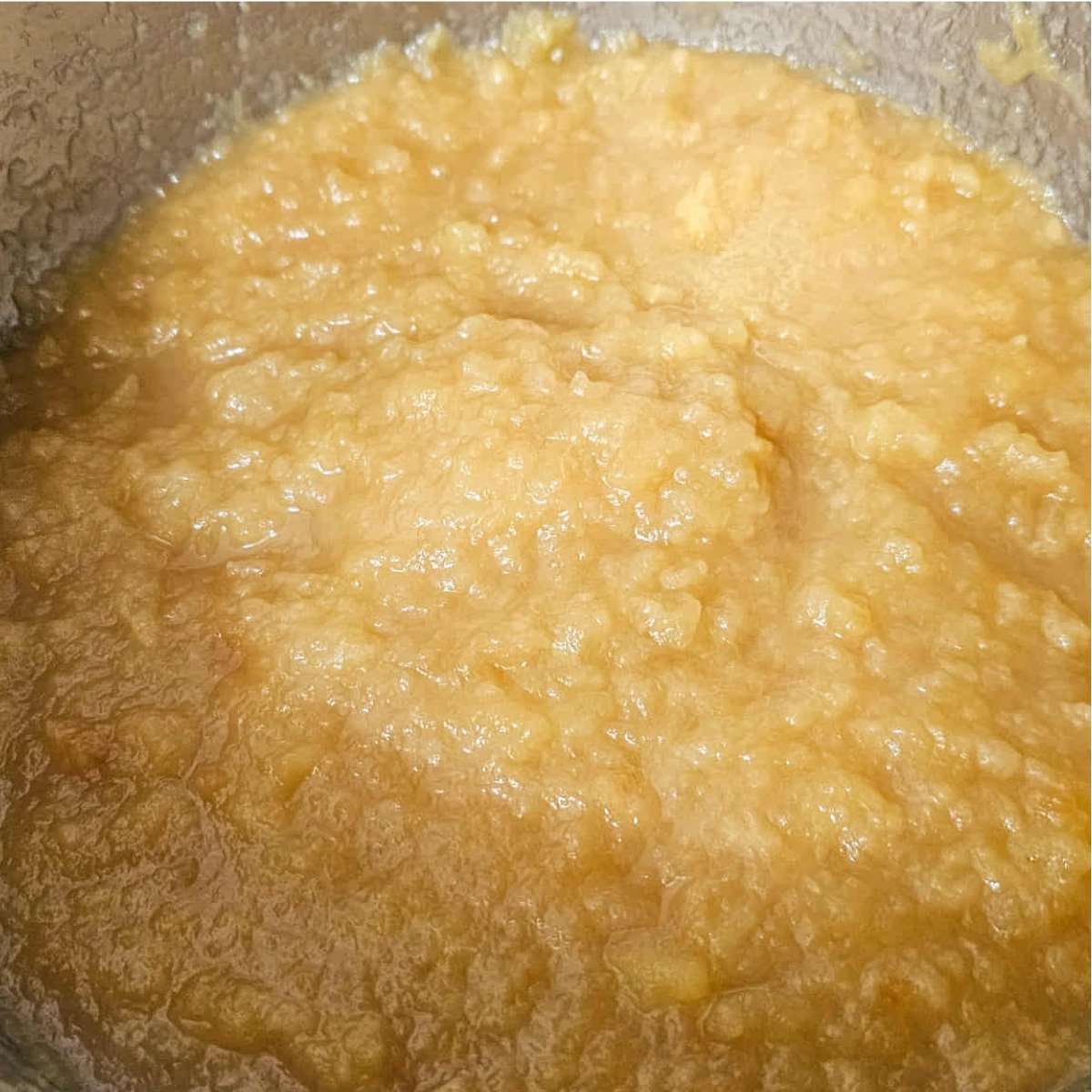 apple sauce in a stainless steel pot that was just mashed