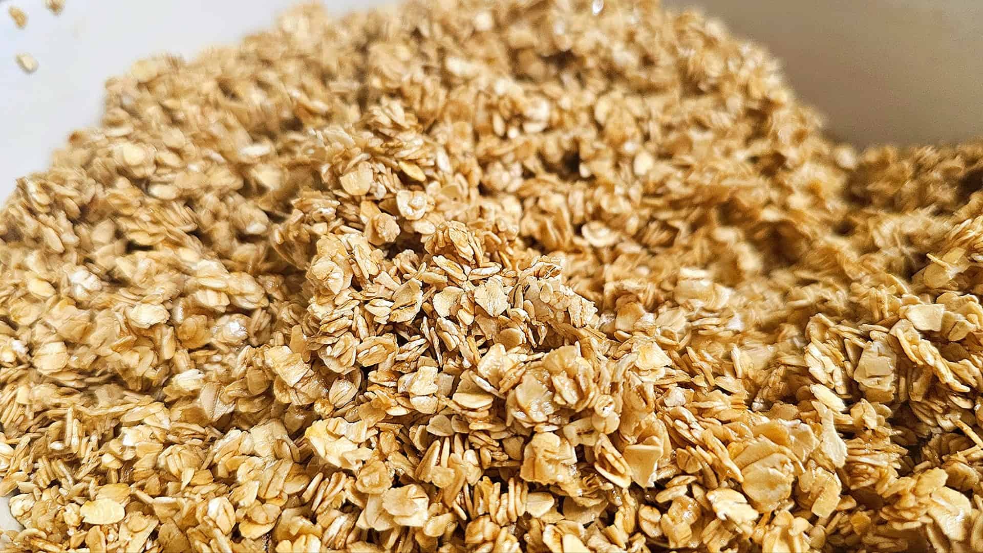 a close up of a simple homemade granola recipe with no nuts or dried fruits