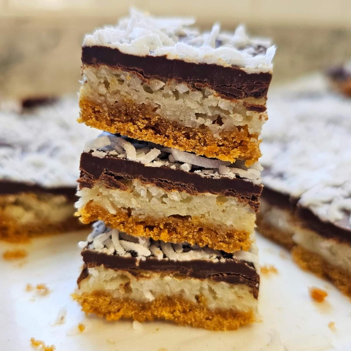 Condensed milk bars with chocolate and peanut butter