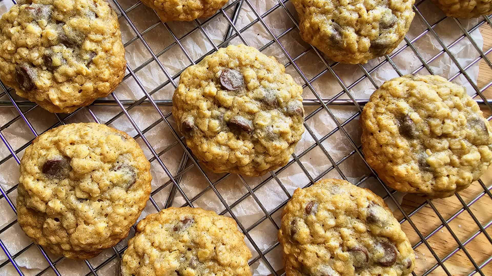 oatmeal raisin cookies on a cooling rack