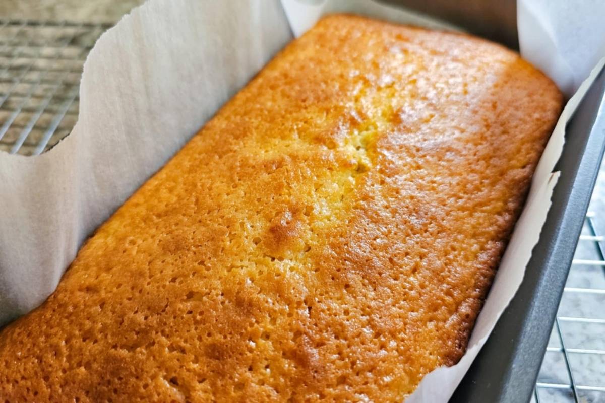 unglazed loaf in a pan cooling