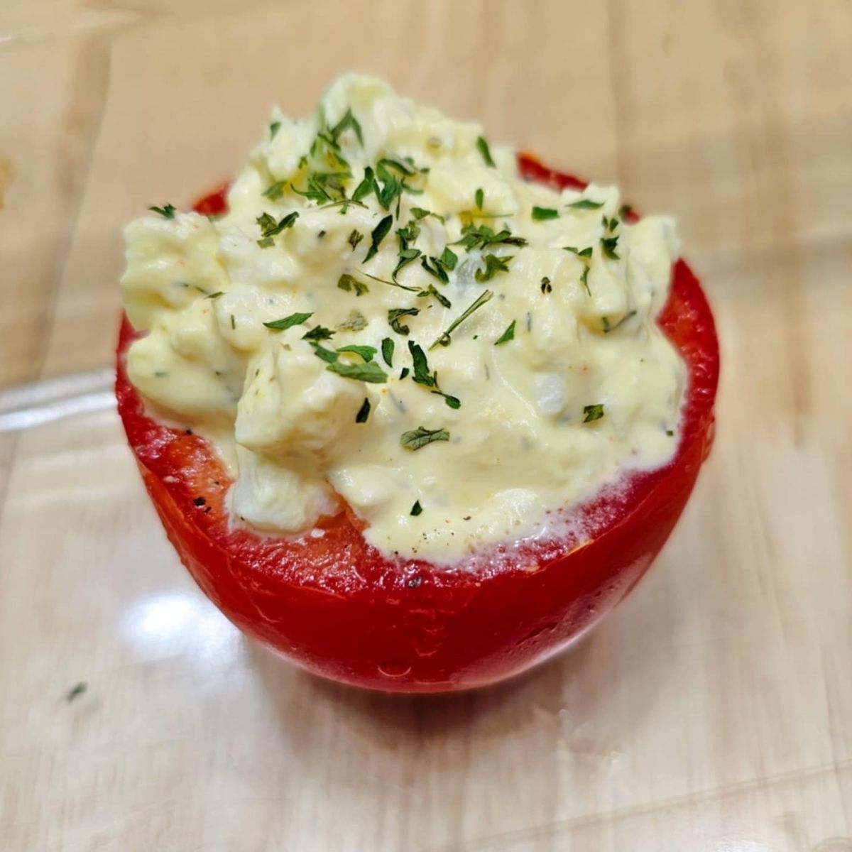 egg salad stuffed into a tomato