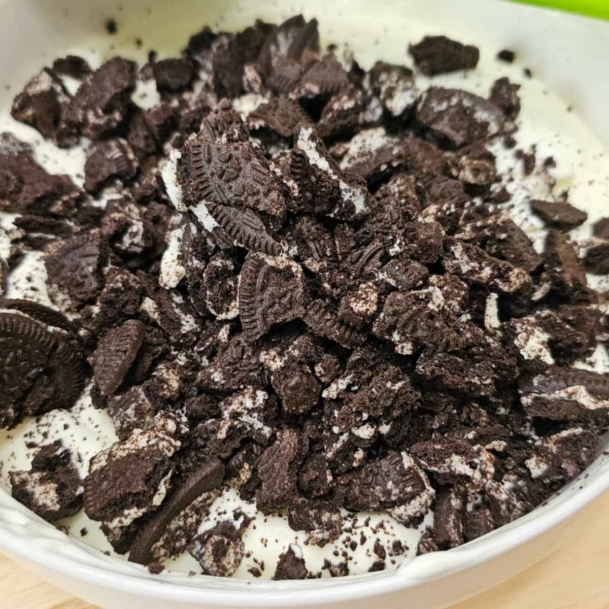 crushed oreos on homemade no churn oreo ice cream