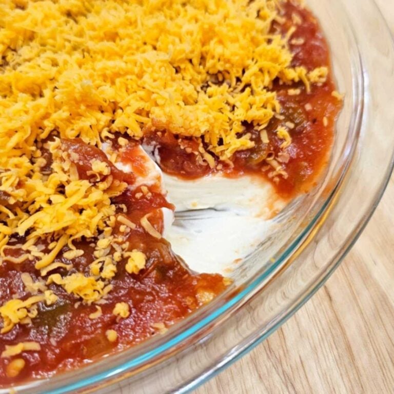 simple nacho dip in a shallow pie plate