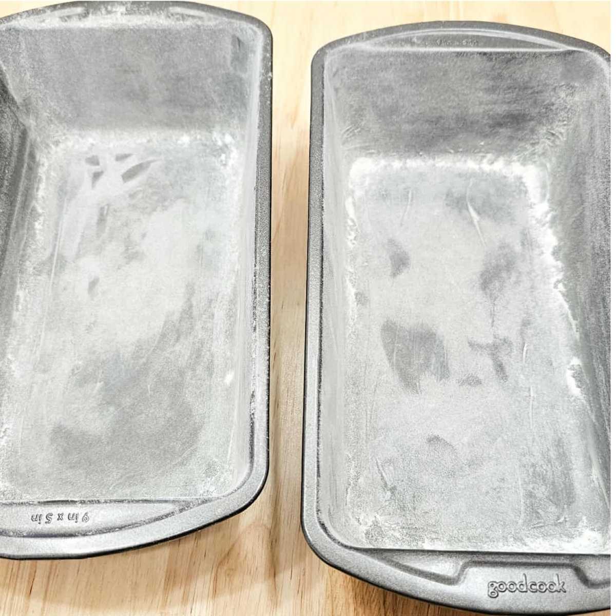 2 9x5 loaf pans that are greased and floured