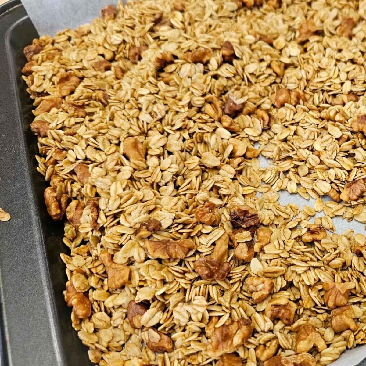 granola cooling on a wire rack