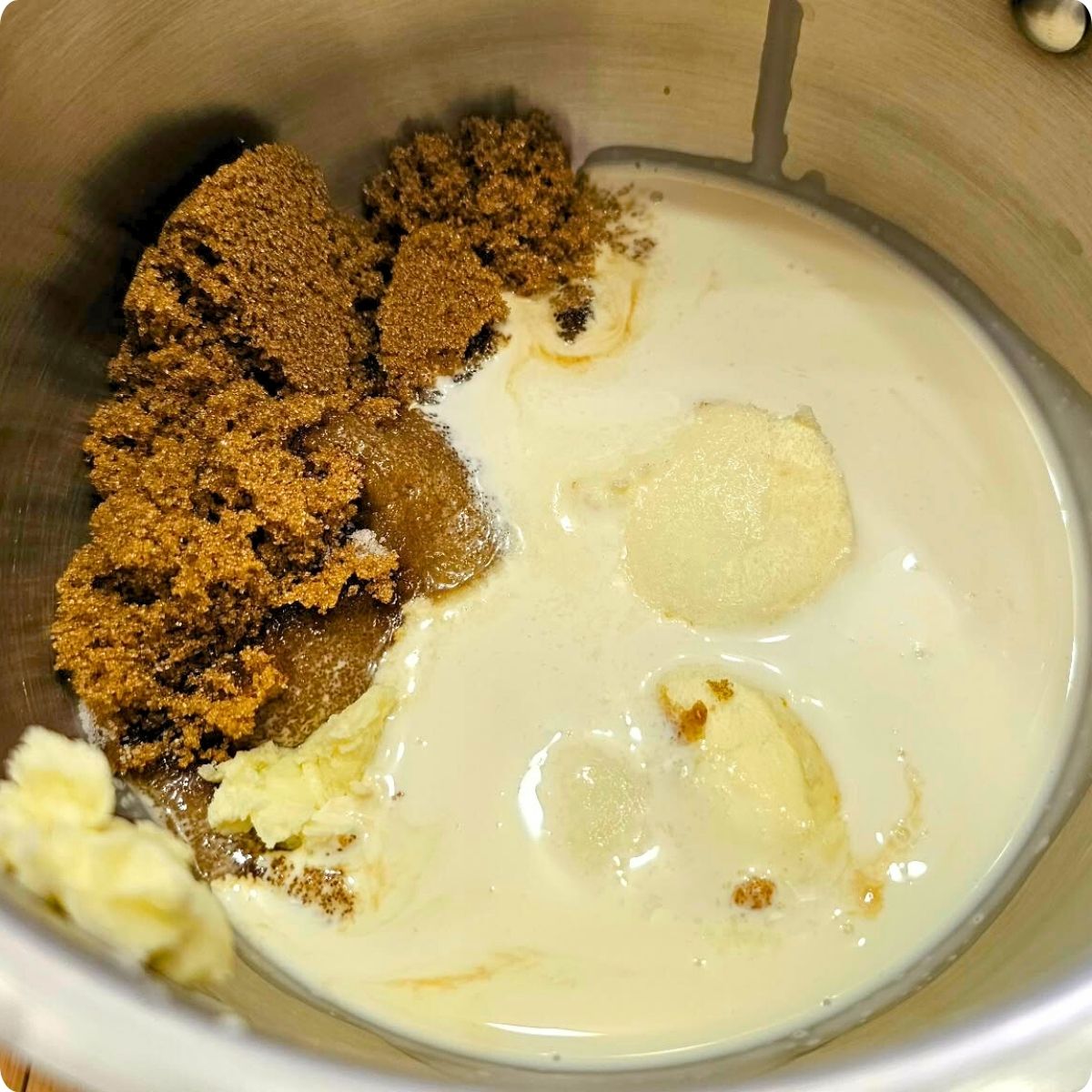 butterscotch sauce ingredients sitting in a sauce pan getting ready to be cooked down
